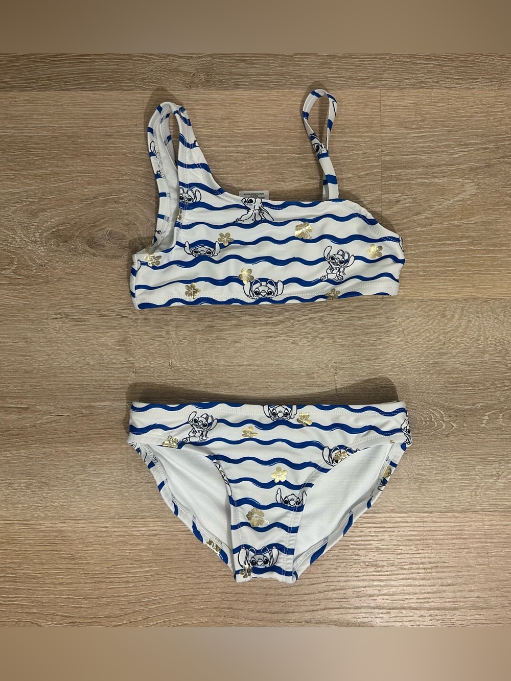 Cat & Jack White & Blue Striped Bikini with Gold Floral Accents